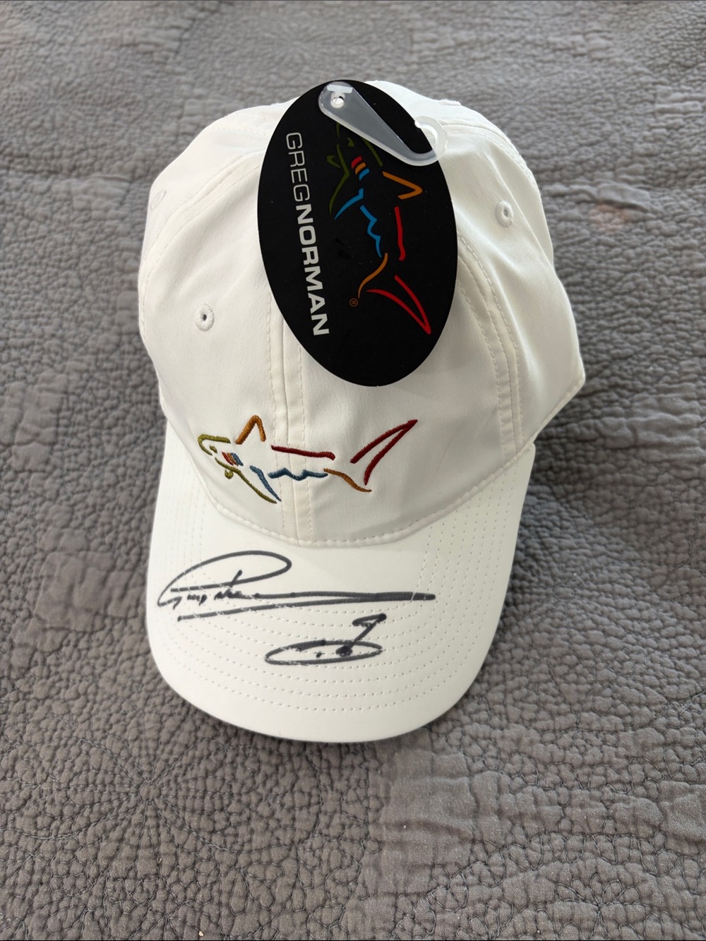 Greg Norman Collection White Men’s Swim Cap with Multicolor Shark Logo